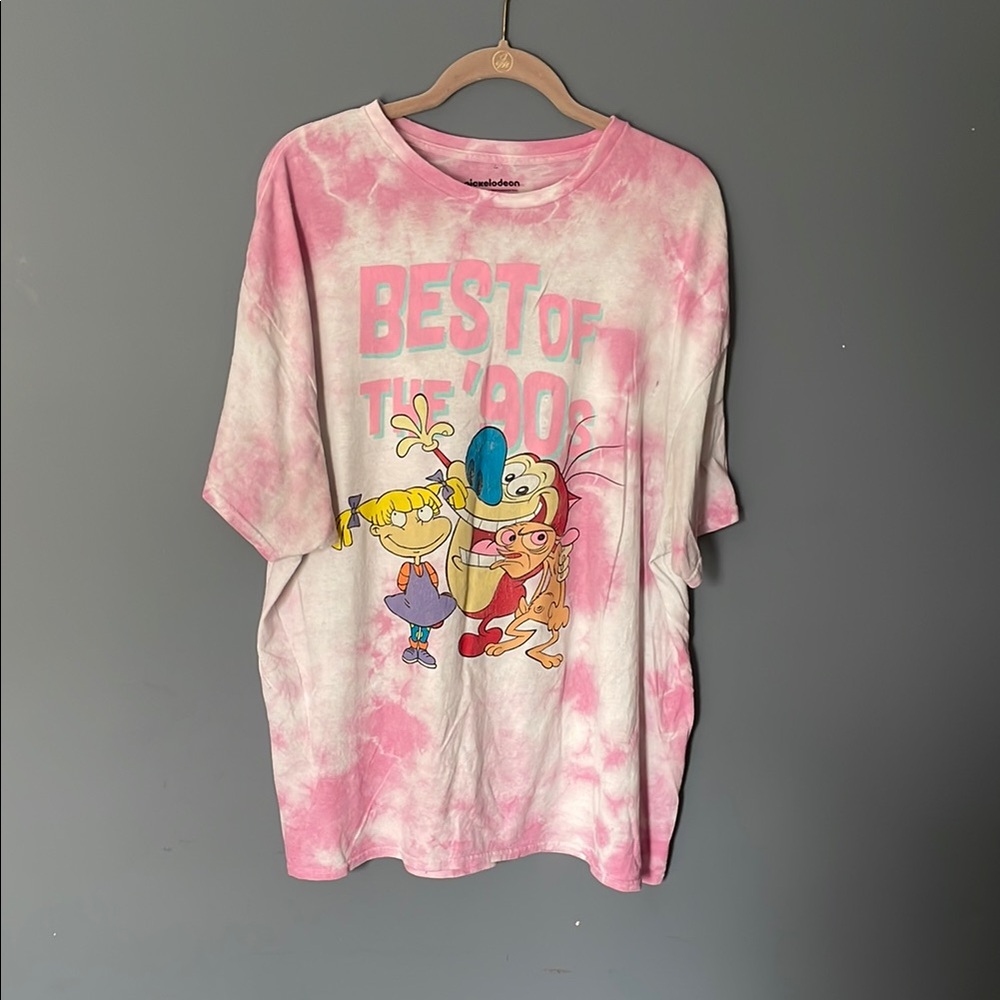Nickelodeon Pink and White Tie-Dye Short Sleeve Tee